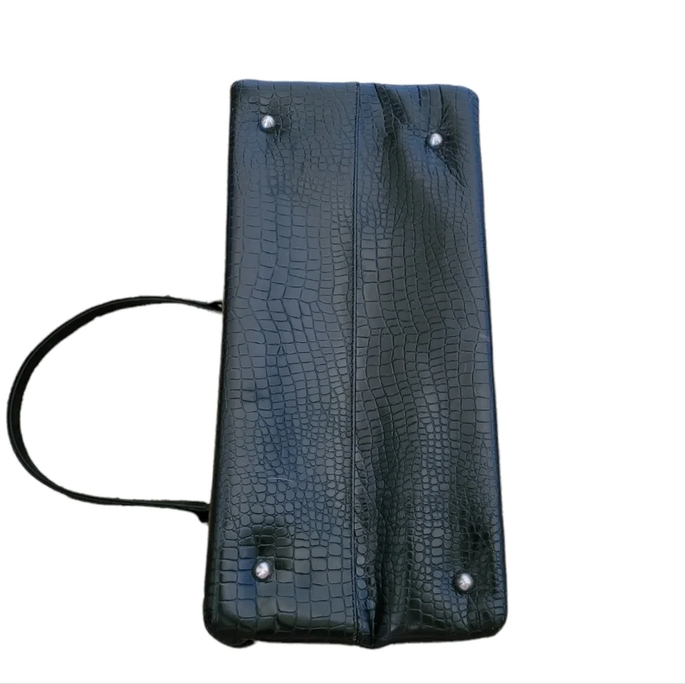 Vintage - 60's Black‎ Leather Reptile Frame Handbag
